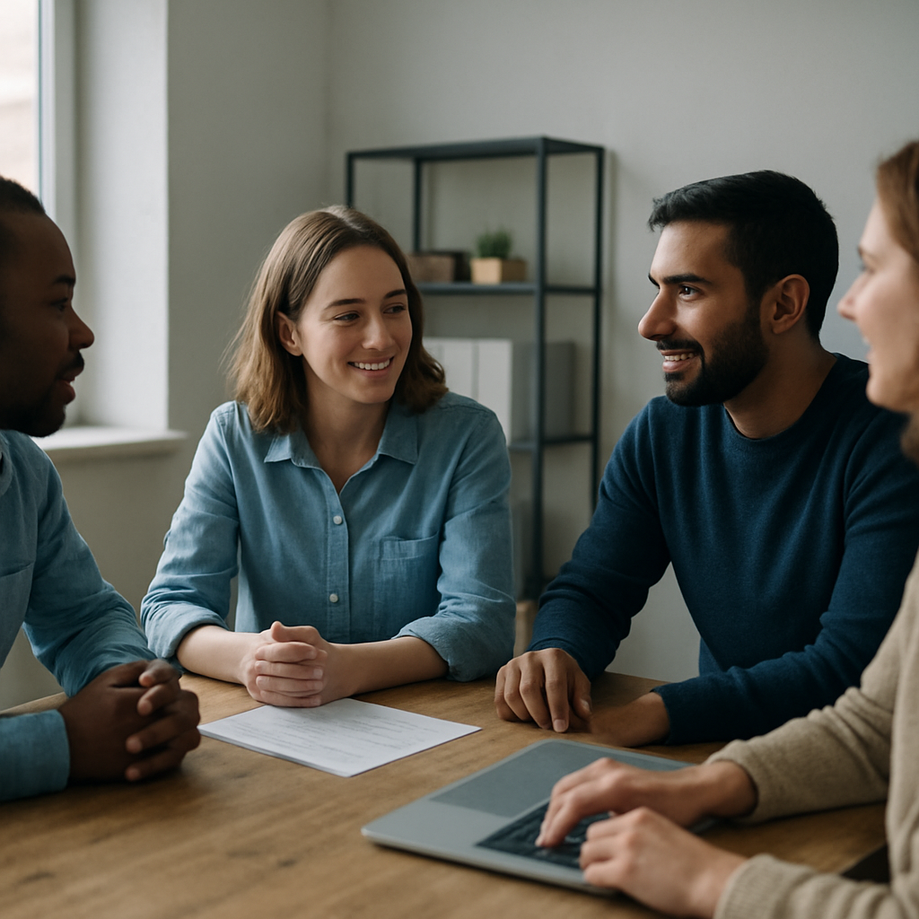 A small business team in a hiring conversation